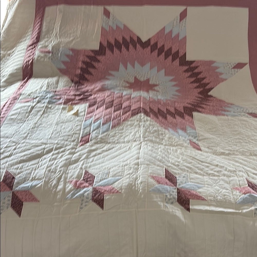 Pink and White Geometric Star Quilt. Amish made from Lancaster county PA